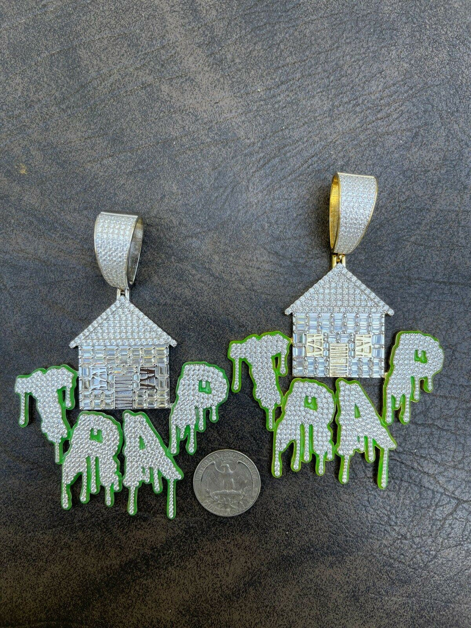 Silver Real 925 Silver Gold HUGE 3 Glows In Dark HOUSE TRAP Hip Hop Pendant Necklace