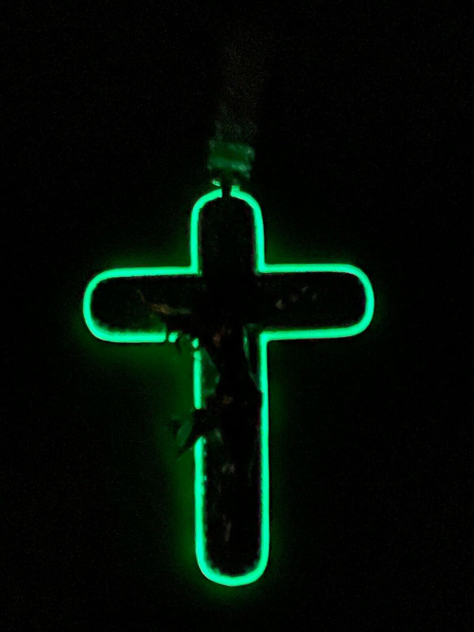 Silver Real 925 Silver Gold HUGE 3.5 Glow In Dark Cross W Jesus Iced Pendant Necklace