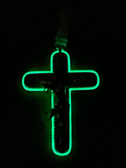 Silver Real 925 Silver Gold HUGE 3.5 Glow In Dark Cross W Jesus Iced Pendant Necklace