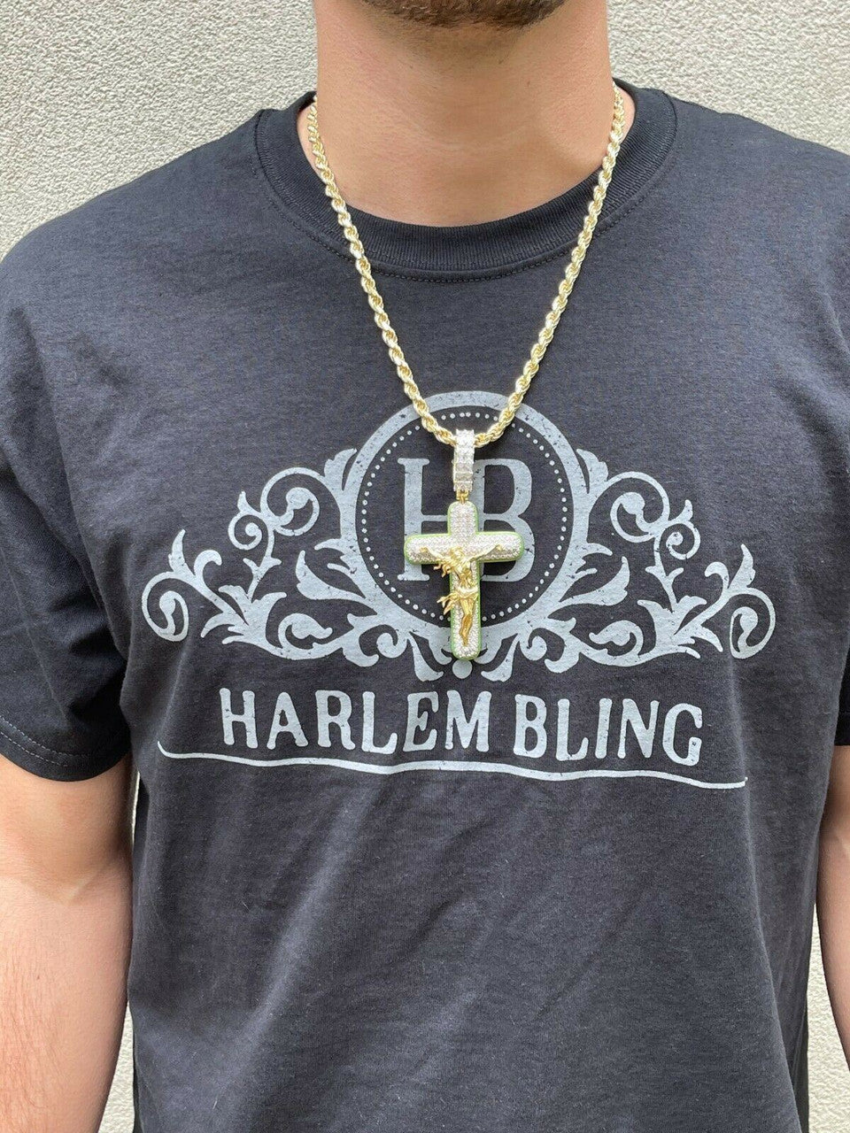 Silver Real 925 Silver Gold HUGE 3.5 Glow In Dark Cross W Jesus Iced Pendant Necklace