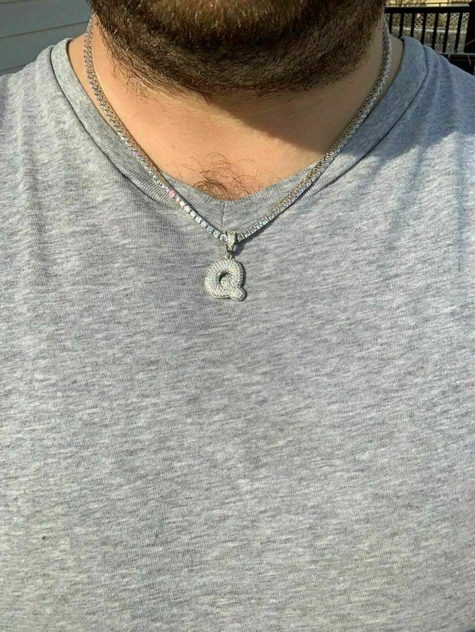 Silver Real Moissanite Bubble Letter Gold Silver Initial Pendant Iced Pass Diamond Test