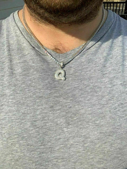 Silver Real Moissanite Bubble Letter Gold Silver Initial Pendant Iced Pass Diamond Test