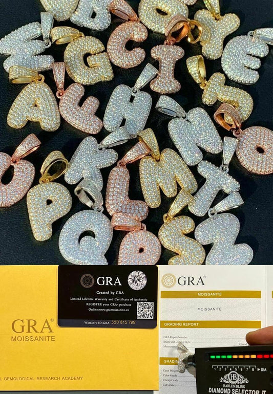 Silver Real Moissanite Bubble Letter Gold Silver Initial Pendant Iced Pass Diamond Test