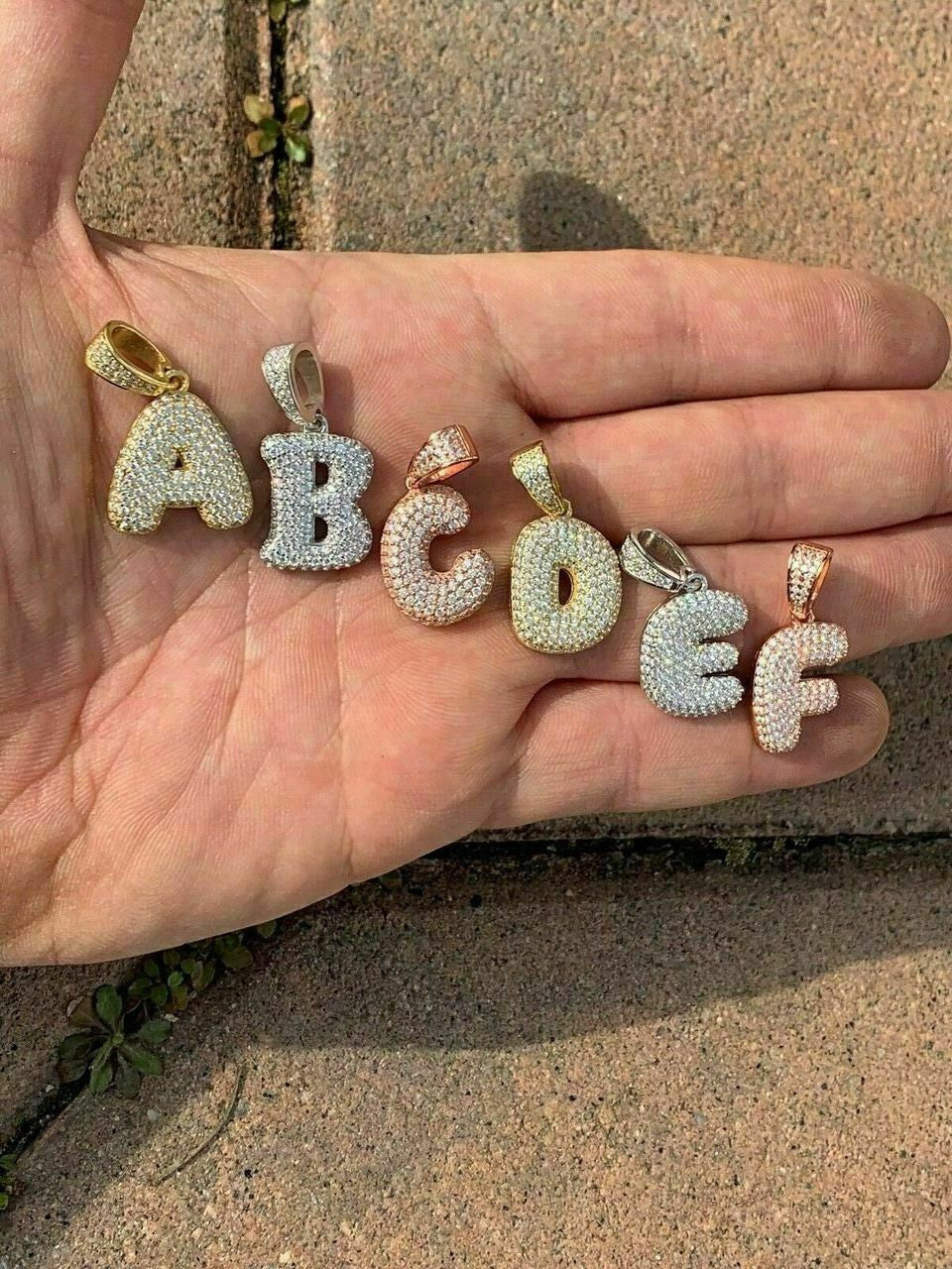 Silver Real Moissanite Bubble Letter Gold Silver Initial Pendant Iced Pass Diamond Test