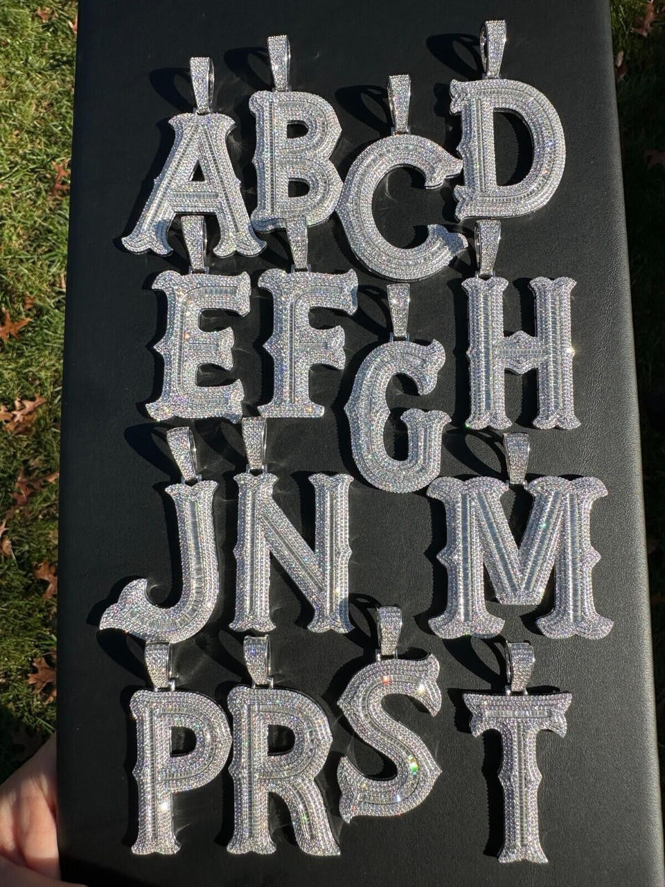 Silver Real Moissanite Gothic Large 2" Initial Letter 925 Silver Pendant Iced Necklace