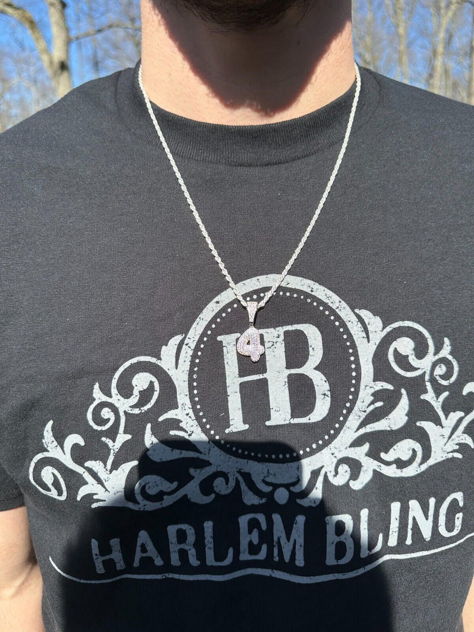 Silver Solid 925 Silver / Gold Bubble Lucky Number Pendant Iced Simulated Diamonds 0-9