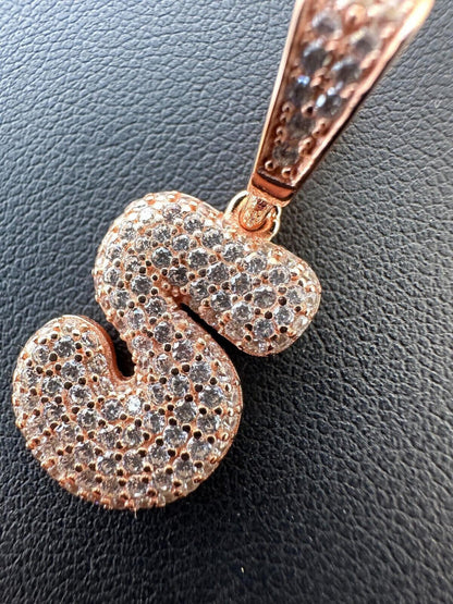 Silver Solid 925 Silver / Gold Bubble Lucky Number Pendant Iced Simulated Diamonds 0-9