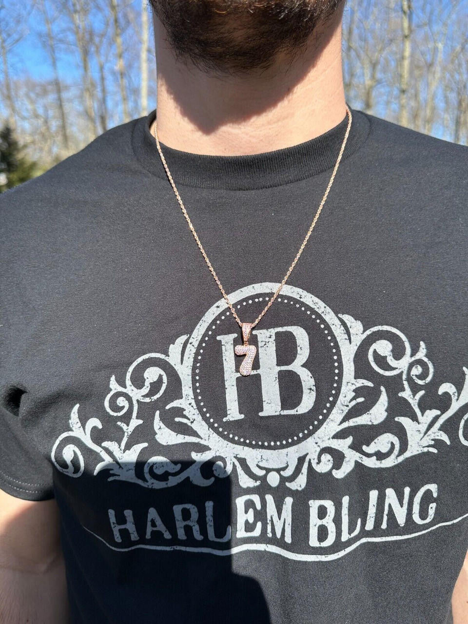 Silver Solid 925 Silver / Gold Bubble Lucky Number Pendant Iced Simulated Diamonds 0-9