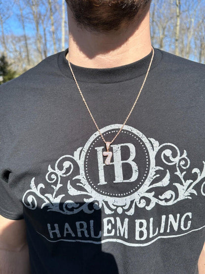 Silver Solid 925 Silver / Gold Bubble Lucky Number Pendant Iced Simulated Diamonds 0-9