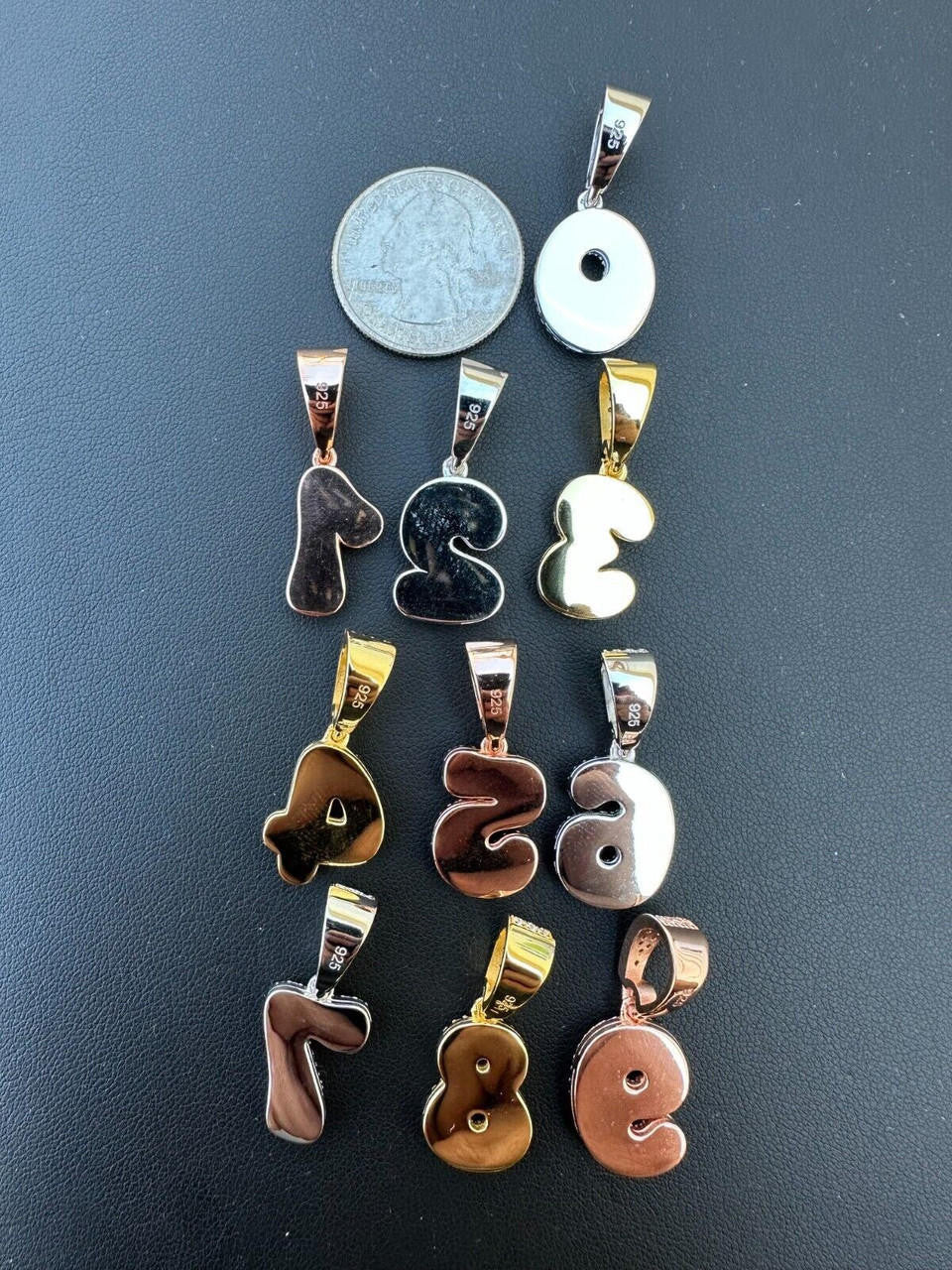 Silver Solid 925 Silver / Gold Bubble Lucky Number Pendant Iced Simulated Diamonds 0-9