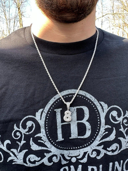 Silver Solid 925 Silver / Gold Bubble Lucky Number Pendant Iced Simulated Diamonds 0-9