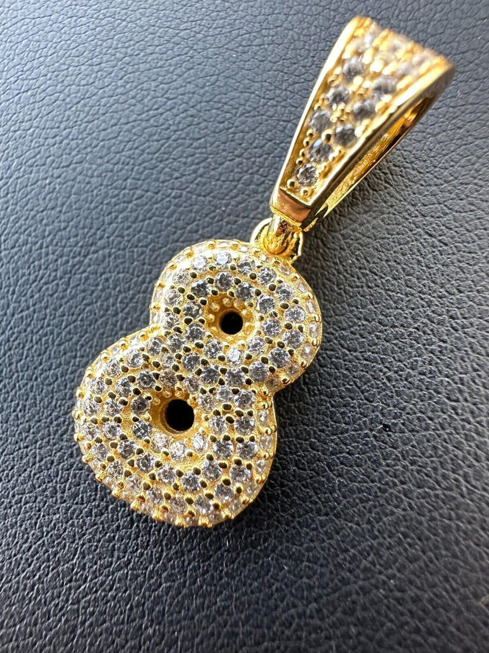 Silver Solid 925 Silver / Gold Bubble Lucky Number Pendant Iced Simulated Diamonds 0-9