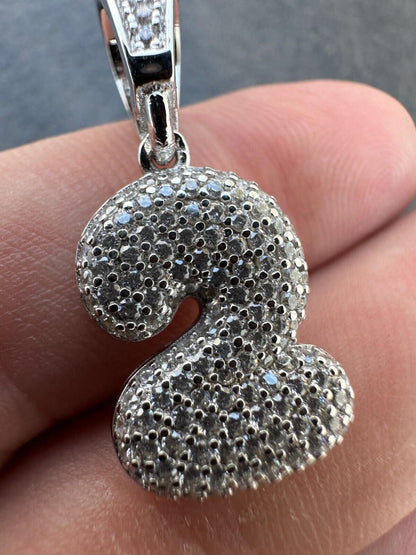 Silver Solid 925 Silver / Gold Bubble Lucky Number Pendant Iced Simulated Diamonds 0-9