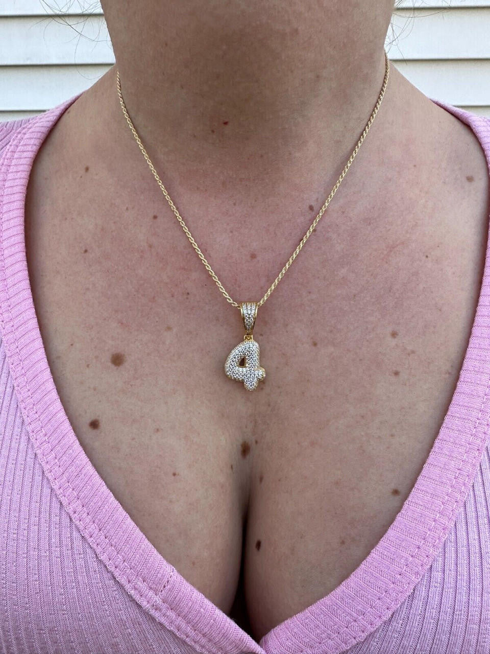 Silver Solid 925 Silver / Gold Bubble Lucky Number Pendant Iced Simulated Diamonds 0-9