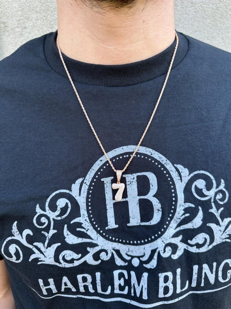 Silver Solid 925 Silver / Gold Bubble Lucky Number Pendant Iced Simulated Diamonds 0-9