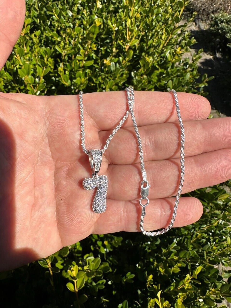 Silver Solid 925 Silver / Gold Bubble Lucky Number Pendant Iced Simulated Diamonds 0-9