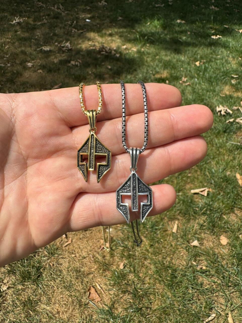 Silver Spartan Gladiator Helmet Pendant - 14k Gold Vermeil Or Oxidized 925 Silver - Small 1.5"