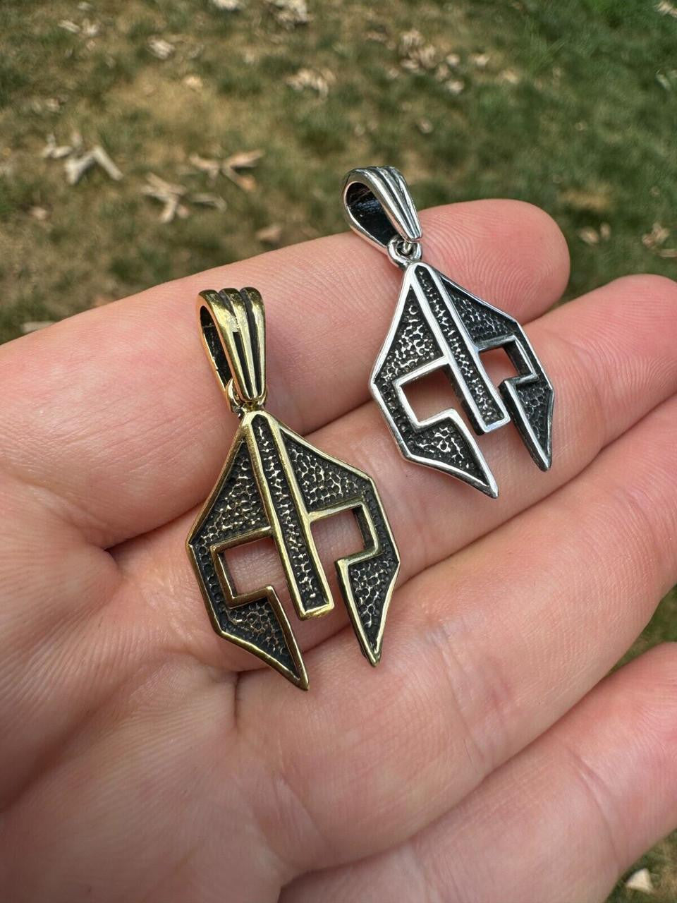 Silver Spartan Gladiator Helmet Pendant - 14k Gold Vermeil Or Oxidized 925 Silver - Small 1.5"