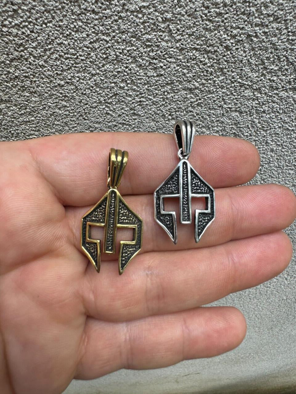 Silver Spartan Gladiator Helmet Pendant - 14k Gold Vermeil Or Oxidized 925 Silver - Small 1.5"