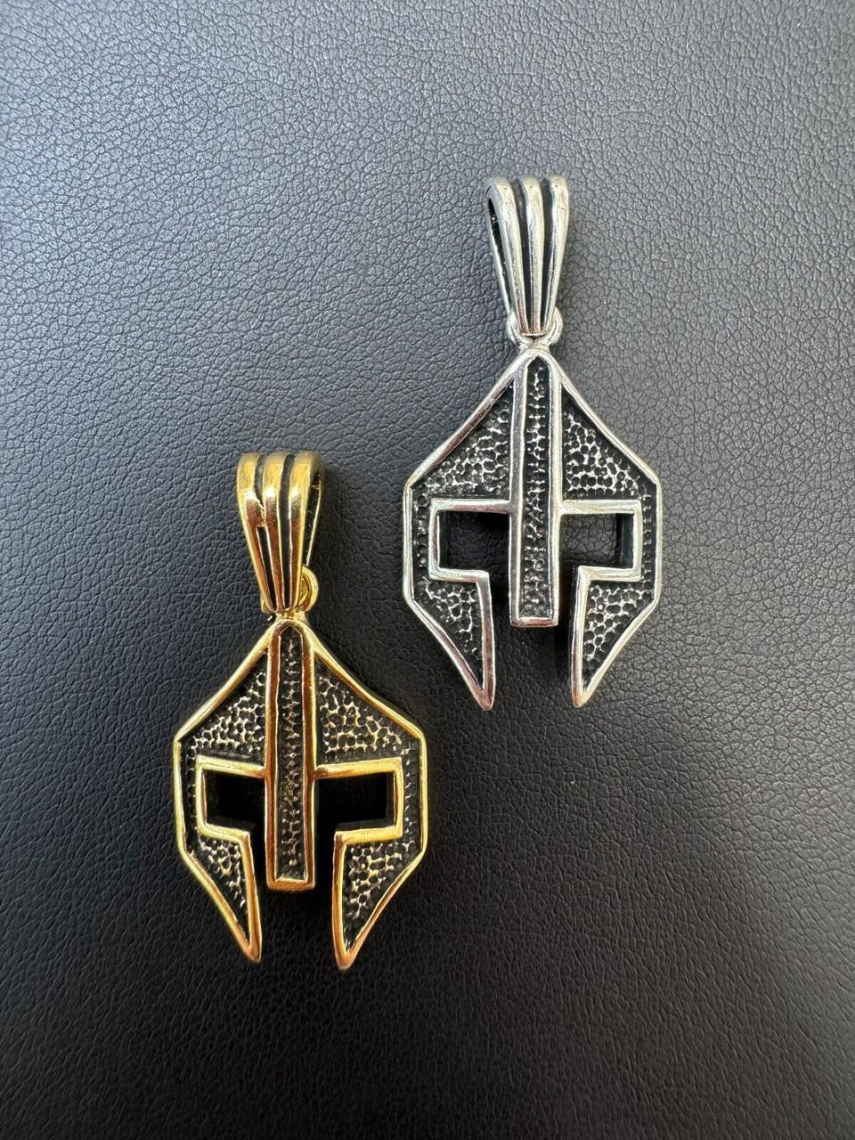 Silver Spartan Gladiator Helmet Pendant - 14k Gold Vermeil Or Oxidized 925 Silver - Small 1.5"