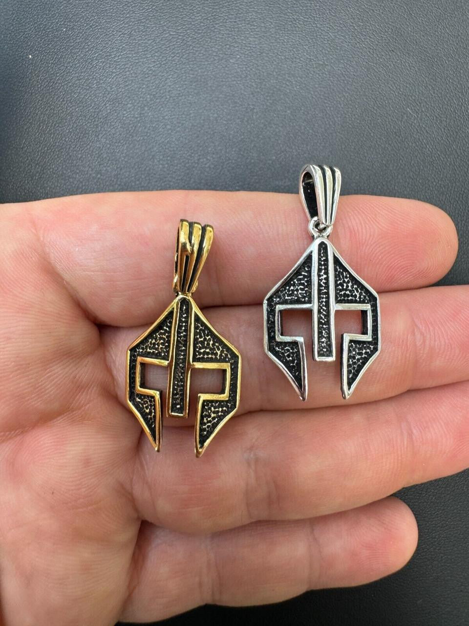 Silver Spartan Gladiator Helmet Pendant - 14k Gold Vermeil Or Oxidized 925 Silver - Small 1.5"