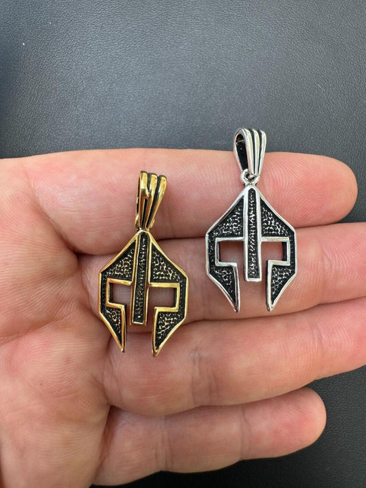 Silver Spartan Gladiator Helmet Pendant - 14k Gold Vermeil Or Oxidized 925 Silver - Small 1.5"