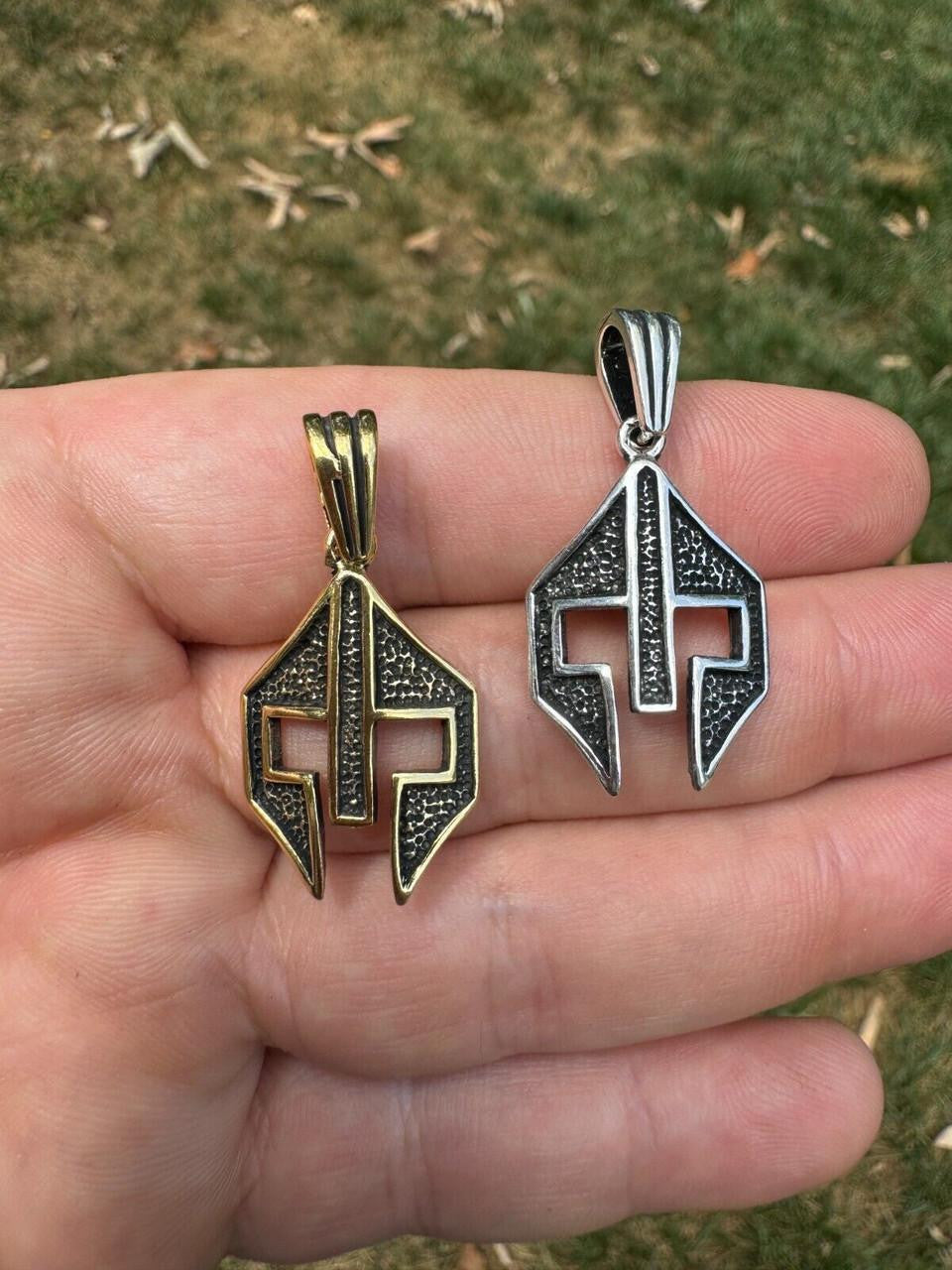 Silver Spartan Gladiator Helmet Pendant - 14k Gold Vermeil Or Oxidized 925 Silver - Small 1.5"