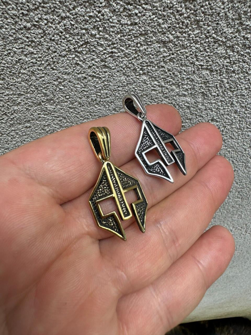 Silver Spartan Gladiator Helmet Pendant - 14k Gold Vermeil Or Oxidized 925 Silver - Small 1.5"