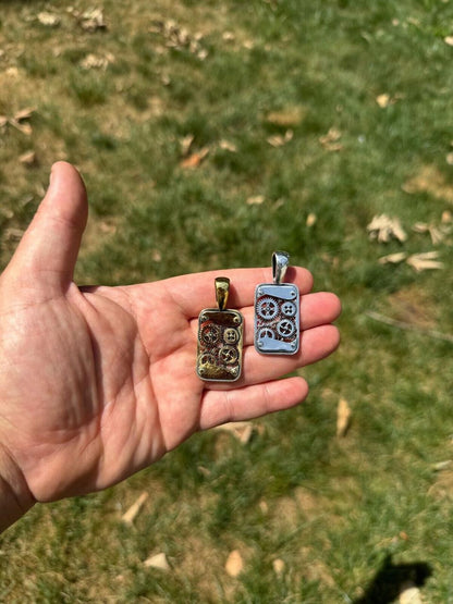 Silver Steampunk Gears Pendant 925 Silver / 14k Gold Vermeil 1.25" Dogtag Necklace