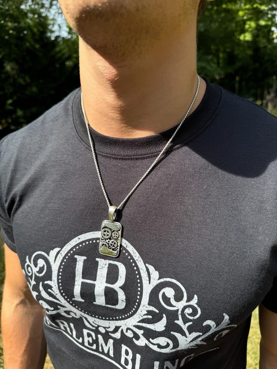 Silver Steampunk Gears Pendant 925 Silver / 14k Gold Vermeil 1.25" Dogtag Necklace