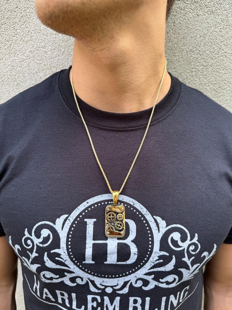 Silver Steampunk Gears Pendant 925 Silver / 14k Gold Vermeil 1.25" Dogtag Necklace