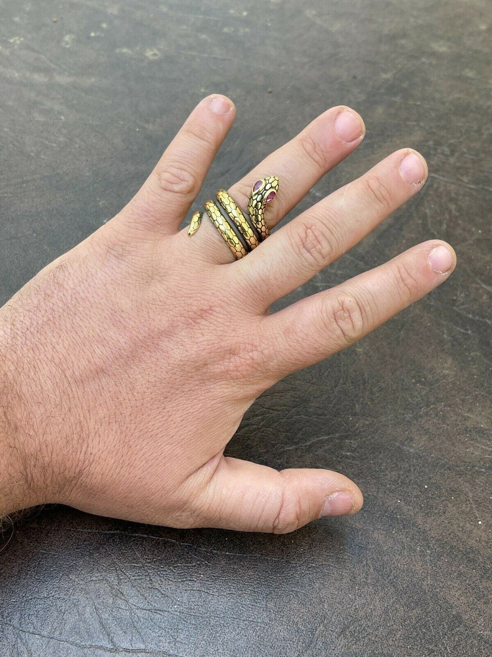 Snake Ring 14K Gold Vermeil 925 Silver Wrap Around Cobra W Ruby Eyes Sizes 5-12