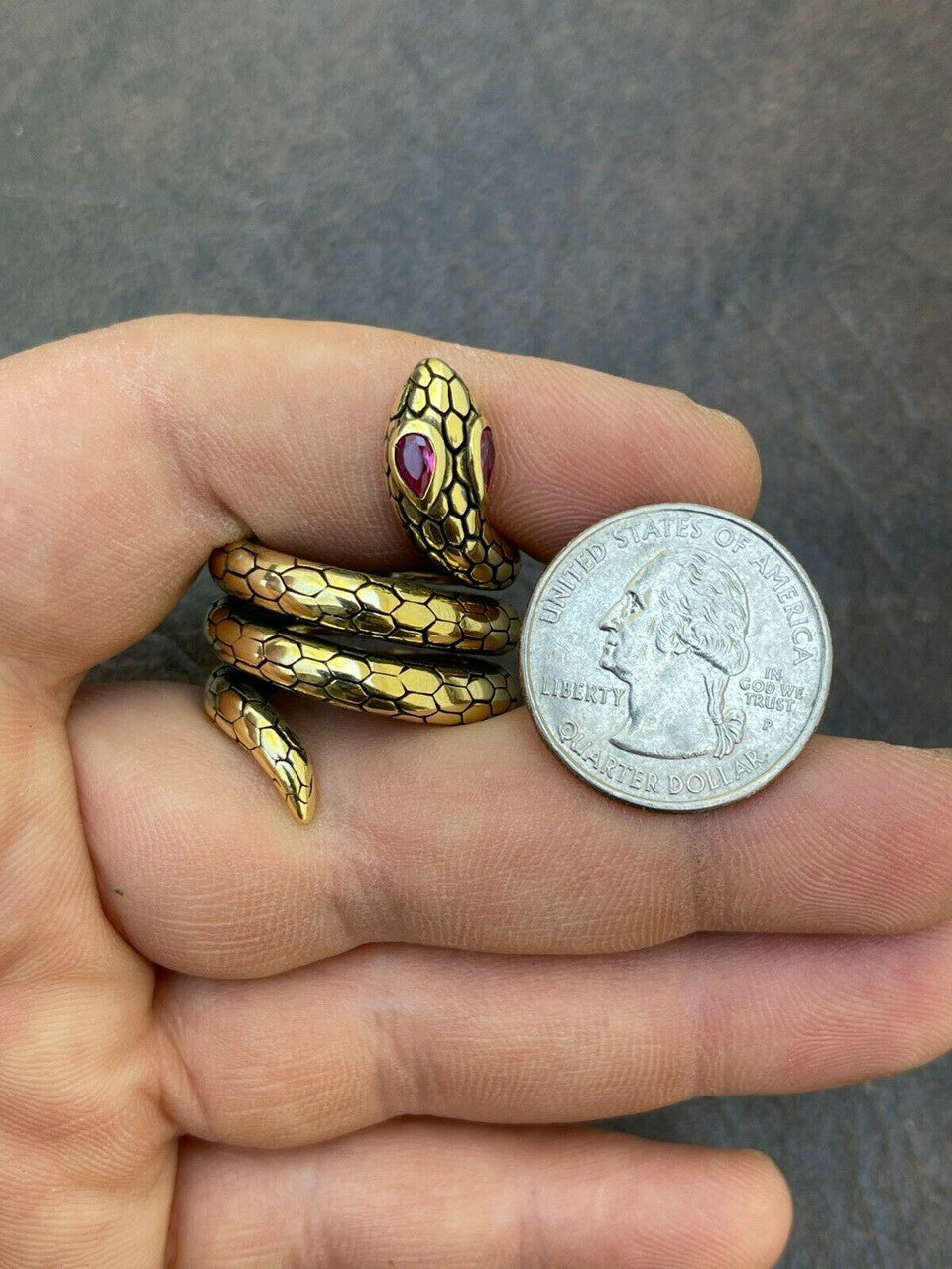 Snake Ring 14K Gold Vermeil 925 Silver Wrap Around Cobra W Ruby Eyes Sizes 5-12