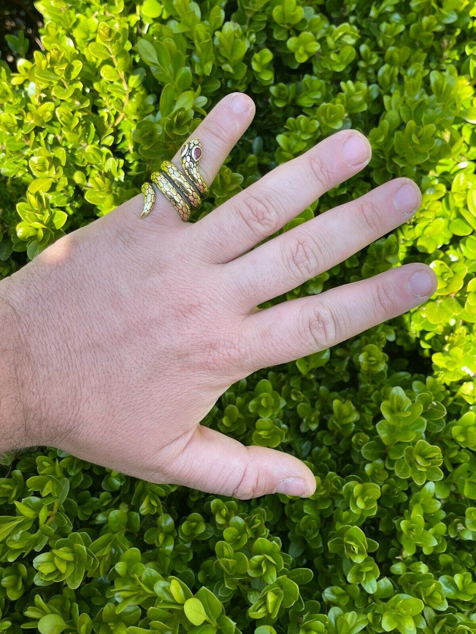 Snake Ring 14K Gold Vermeil 925 Silver Wrap Around Cobra W Ruby Eyes Sizes 5-12