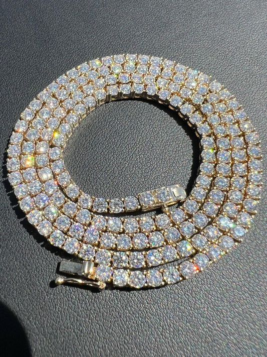 Solid 10k Yellow Gold Iced Moissanite Tennis Chain Bracelet Necklace Mens Ladies