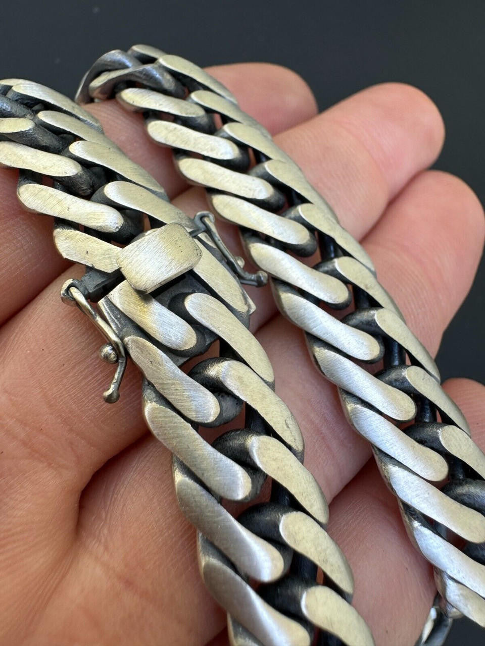 Solid 925 Silver Oxidized Handmade Double Curb Cuban Chain Necklace / Bracelet