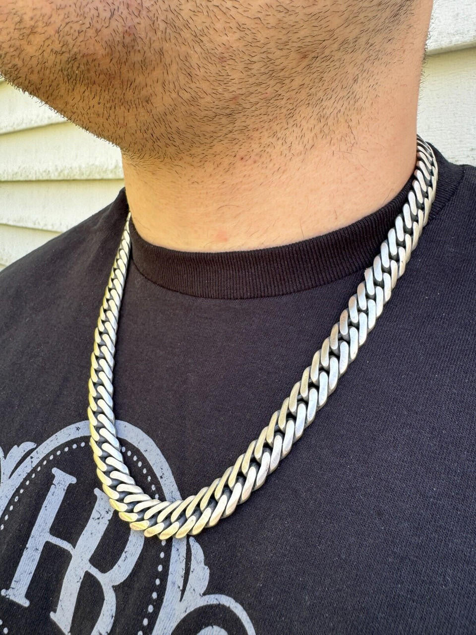 Solid 925 Silver Oxidized Handmade Double Curb Cuban Chain Necklace / Bracelet