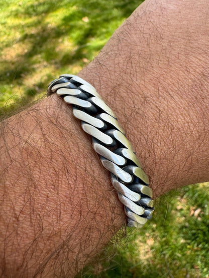 Solid 925 Silver Oxidized Handmade Double Curb Cuban Chain Necklace / Bracelet