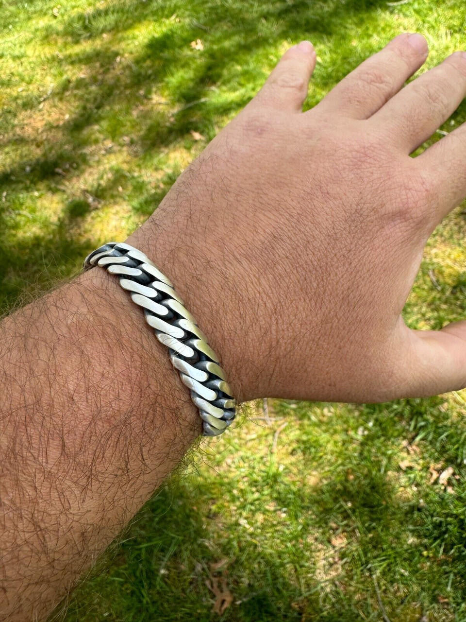 Solid 925 Silver Oxidized Handmade Double Curb Cuban Chain Necklace / Bracelet