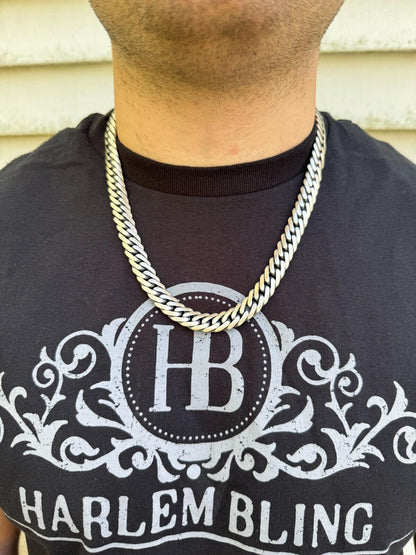 Solid 925 Silver Oxidized Handmade Double Curb Cuban Chain Necklace / Bracelet