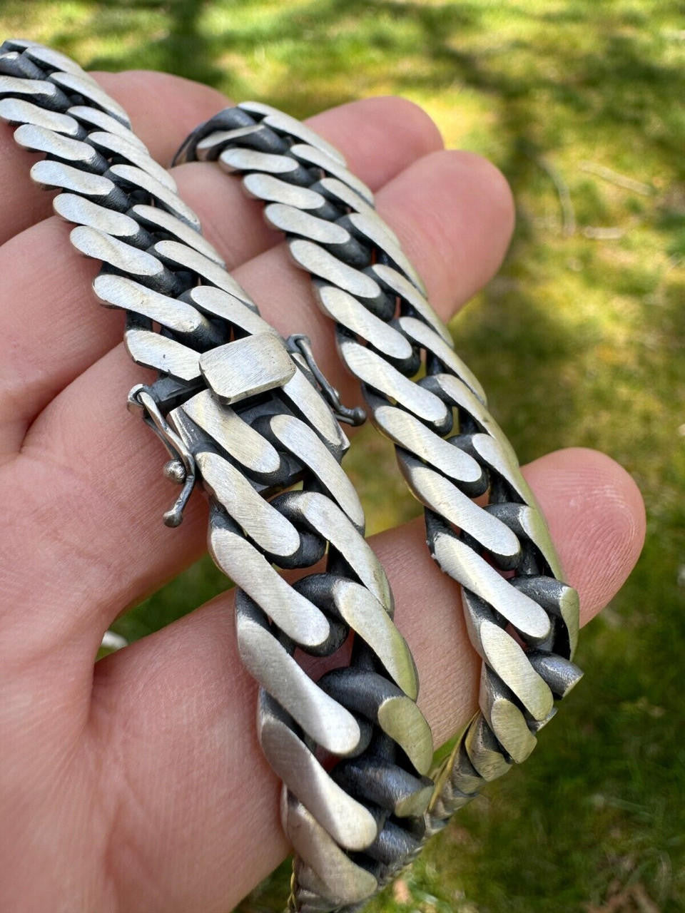 Solid 925 Silver Oxidized Handmade Double Curb Cuban Chain Necklace / Bracelet