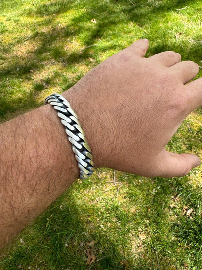 Solid 925 Silver Oxidized Handmade Double Curb Cuban Chain Necklace / Bracelet