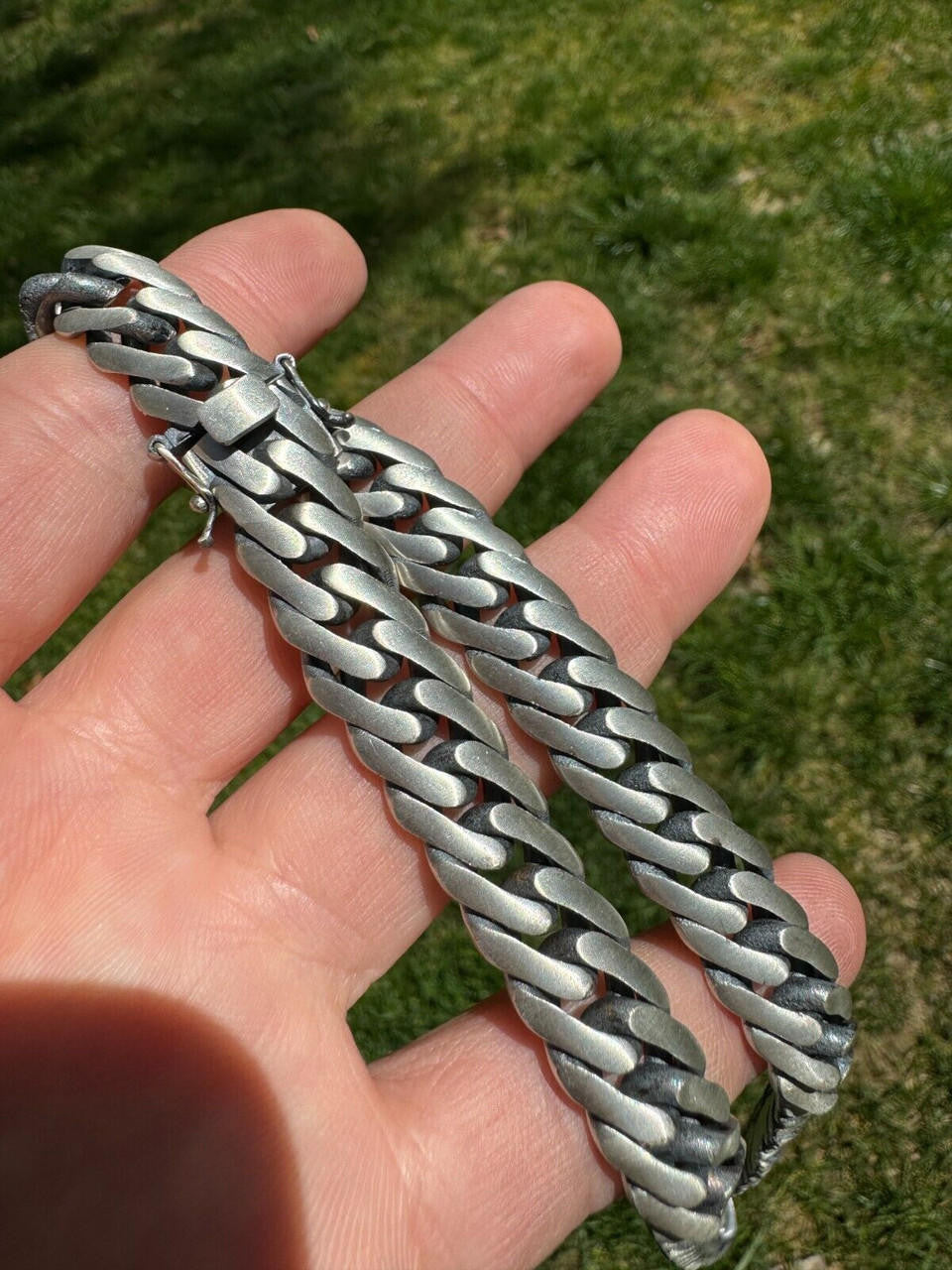 Solid 925 Silver Oxidized Handmade Double Curb Cuban Chain Necklace / Bracelet