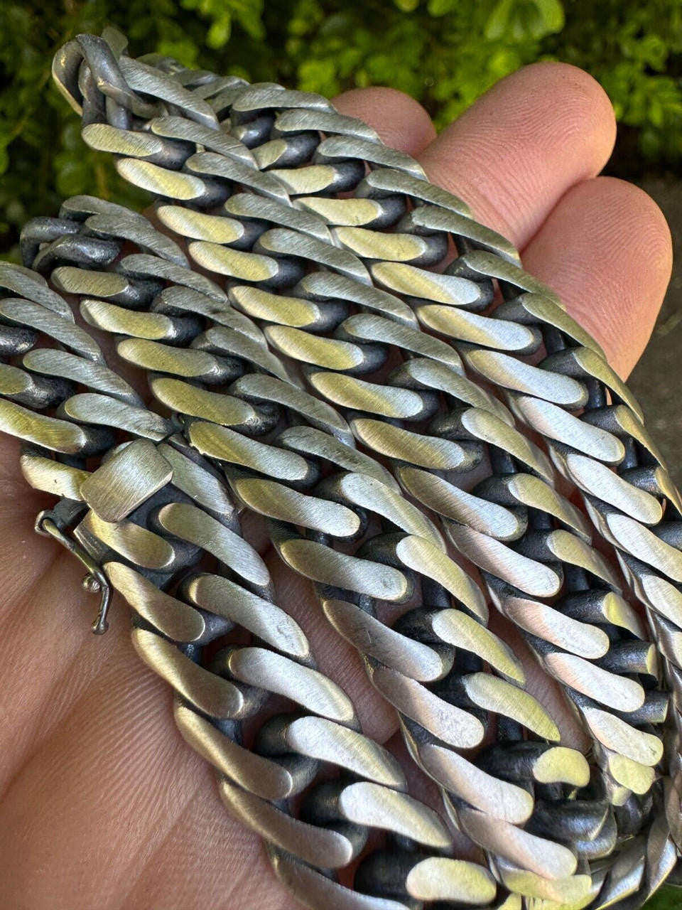 Solid 925 Silver Oxidized Handmade Double Curb Cuban Chain Necklace / Bracelet