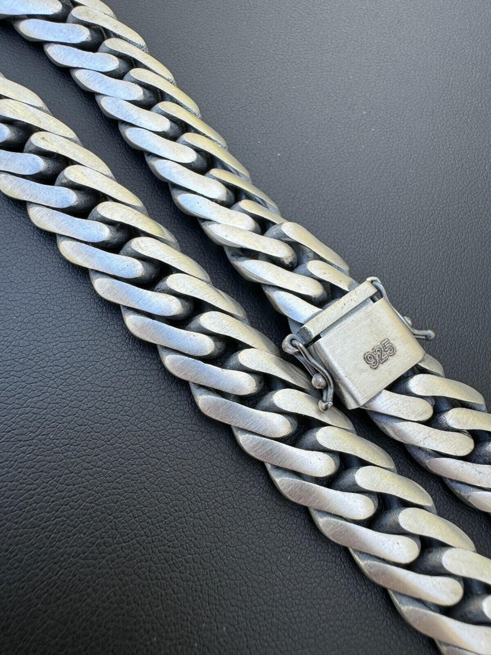 Solid 925 Silver Oxidized Handmade Double Curb Cuban Chain Necklace / Bracelet