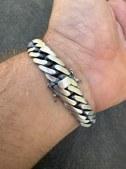 Solid 925 Silver Oxidized Handmade Double Curb Cuban Chain Necklace / Bracelet