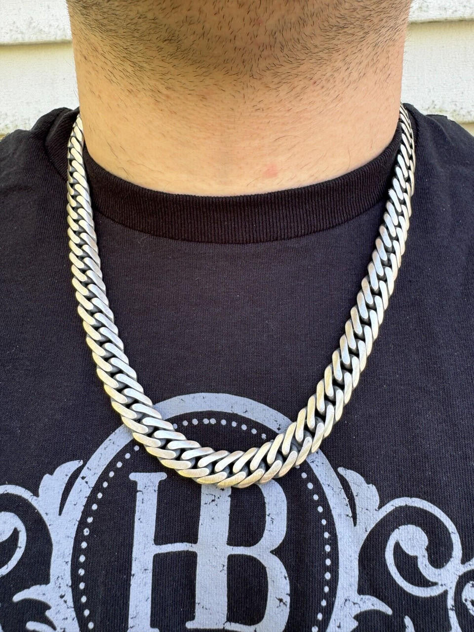 Solid 925 Silver Oxidized Handmade Double Curb Cuban Chain Necklace / Bracelet