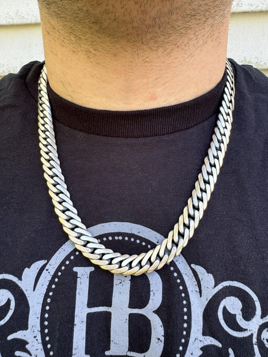 Solid 925 Silver Oxidized Handmade Double Curb Cuban Chain Necklace / Bracelet