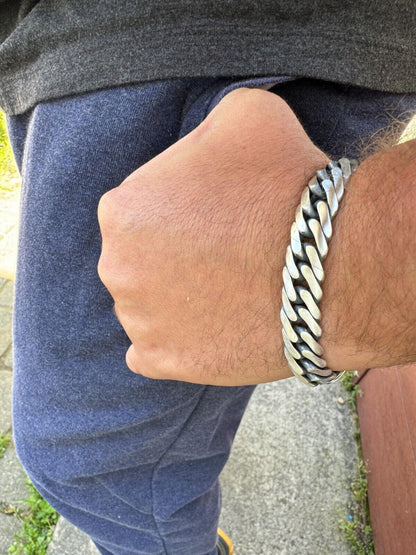 Solid 925 Silver Oxidized Handmade Double Curb Cuban Chain Necklace / Bracelet