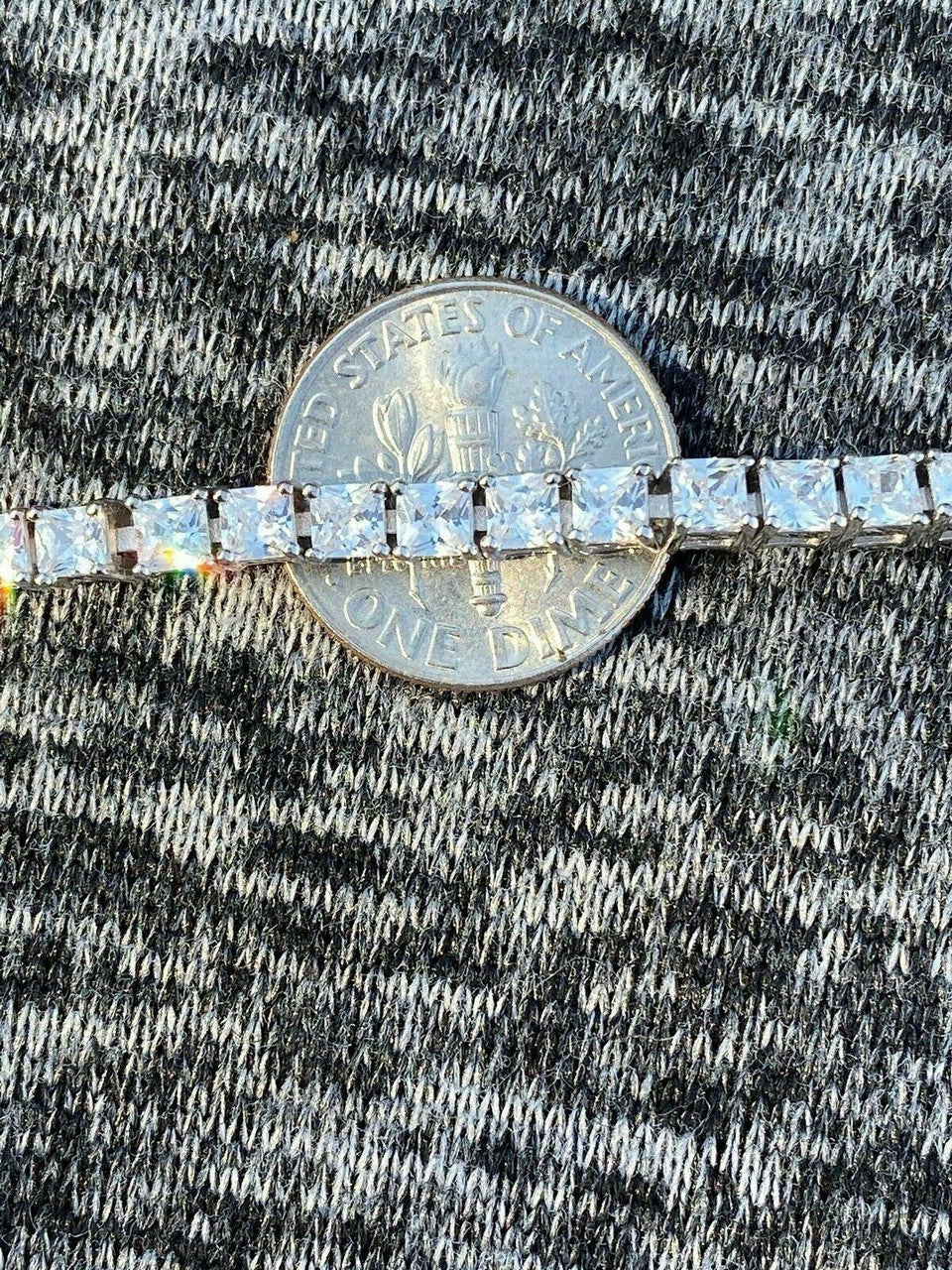 SOLID 925 Sterling Silver 3mm Tennis Bracelet 1 Row Princess Baguette Diamond